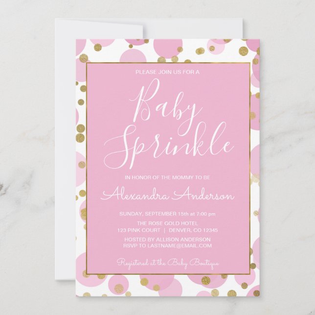 Pink and Gold Foil Confetti Girl's Baby Sprinkle Einladung (Vorderseite)