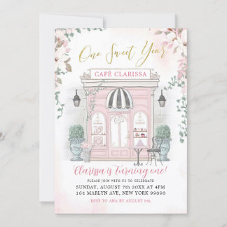 Pink and Gold French Café Patisserie Girl Birthday Einladung