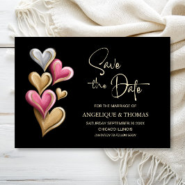Pink and Gold Hearts Wedding Save the Date