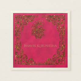 Pink and Gold Peacock Indian Wedkin Napkin Serviette