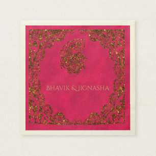 Pink and Gold Peacock Indian Wedkin Napkin Serviette
