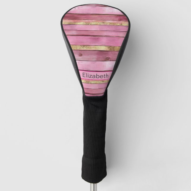 Pink and Gold Rustic Faux Wood Personalized Golf Headcover (Vorderseite)