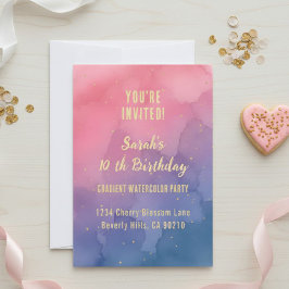 Pink and Gold Watercolor Ombre Birthday Invitation Einladung