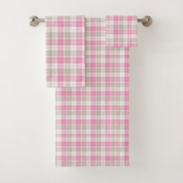 Pink and Gray Plaid Towel Set