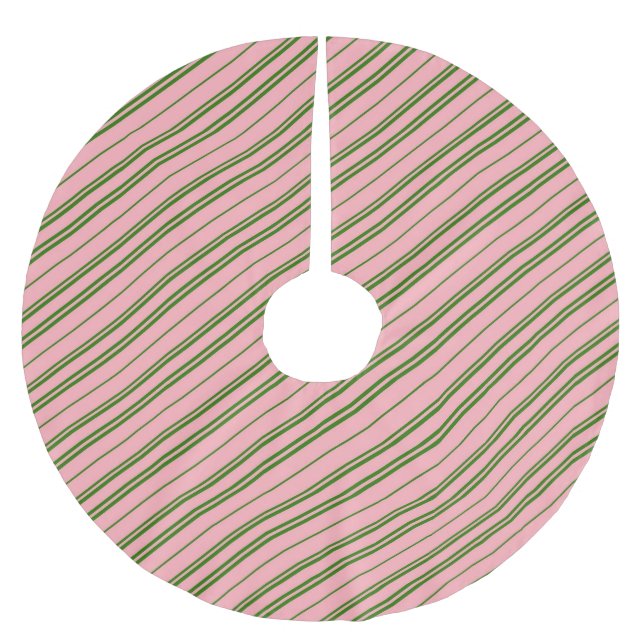 Pink and Green Candy Cane Stripes  Polyester Weihnachtsbaumdecke (Vorderseite)