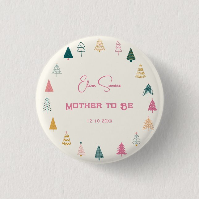 Pink and Green Christmas Baby Shower Mother to Be Button (Vorderseite)