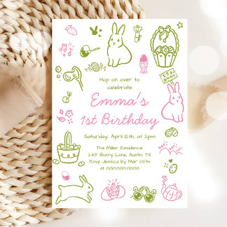 Pink and Green Easter 1st Birthday Einladung