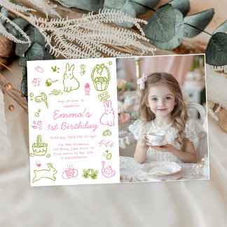 Pink and Green Easter 1st Birthday Photo Einladung