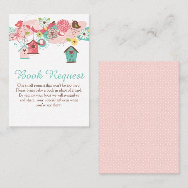 Pink and Green Floral Bird Houses Bridal Shower Begleitkarte (Vorne/Hinten)