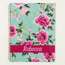 Pink and Green Floral Chinoiserie Personalized