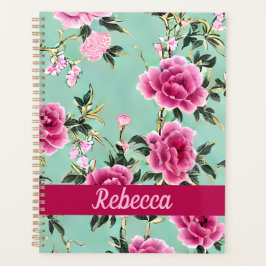 Pink and Green Floral Chinoiserie Personalized Planer