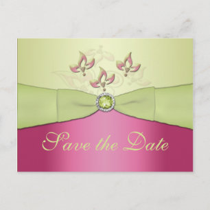 Pink and Green Floral Enregistrer la date Carte po