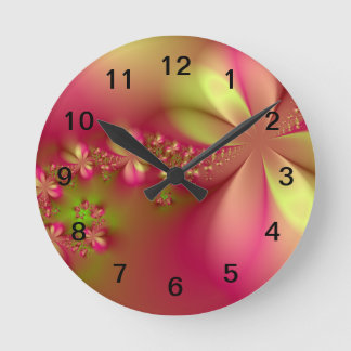 Pink and Green Floral Fractal Wall Clock Runde Wanduhr