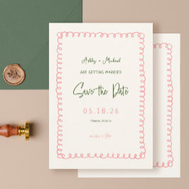 Pink and Green French Fun Wedding Save The Date