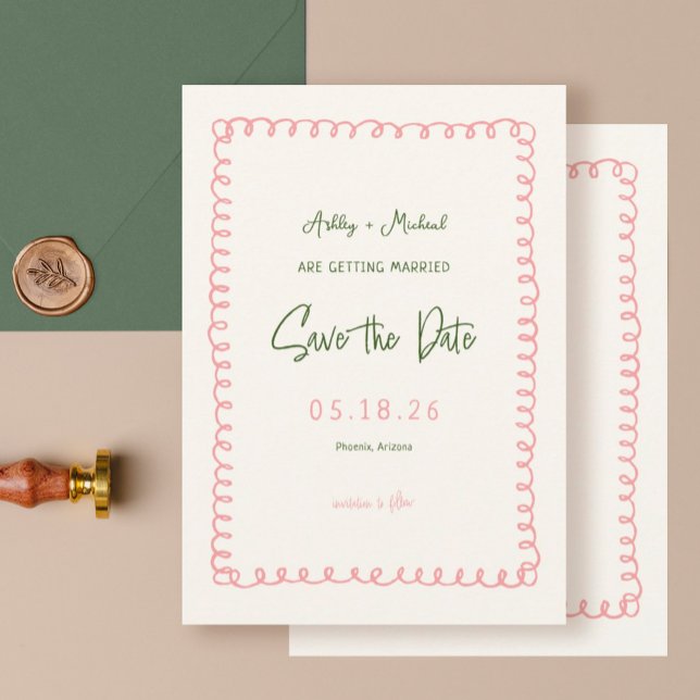 Pink and Green French Fun Wedding  Save The Date (Von Creator hochgeladen)