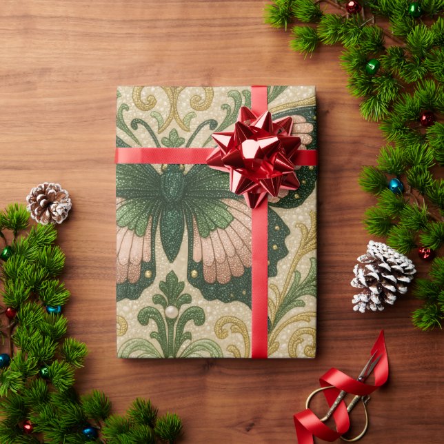 Pink and Green Gift Wrap Butterfly Print Geschenkpapier (Feiertagsgeschenk)