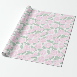Pink and Green Hydrangea Floral Geschenkpapier