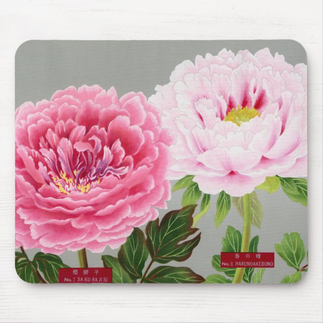 PINK AND GREEN JAPANESE FLOWERS Mousepad (Vorne)