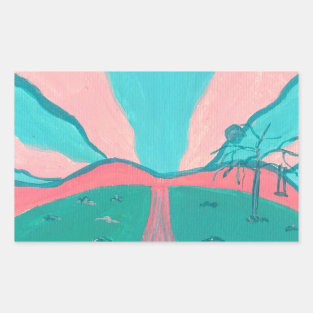 Pink and Green Minimalistic Landscape Stickers (Devant)