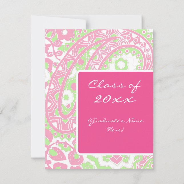 Pink and Green Paisley Graduation Faire-part (Devant)