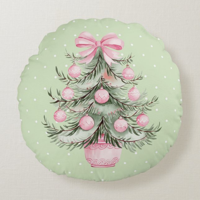 Pink and Green Rundes Kissen (Vorderseite)