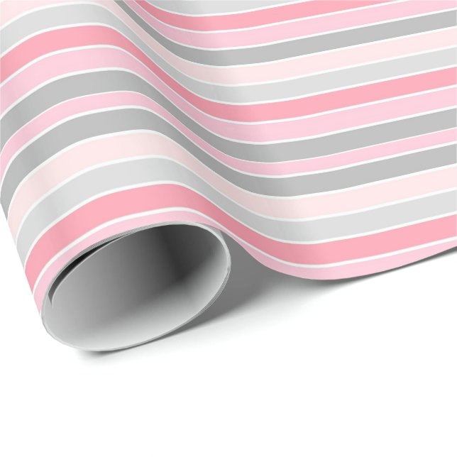 Pink and Grey Stripes Geschenkpapier (Rolleneckpunkt)