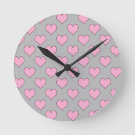 Pink and grey valentine heart pattern wall clock runde wanduhr