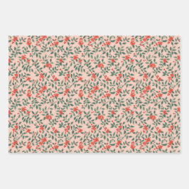 Pink and Holly Christmas Wrapping Paper Geschenkpapier Set