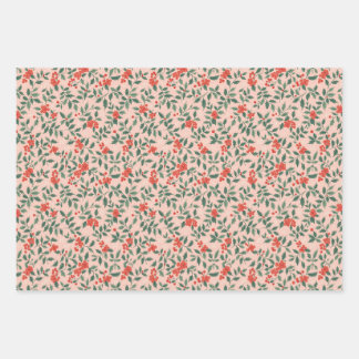 Pink and Holly Christmas Wrapping Paper Geschenkpapier Set