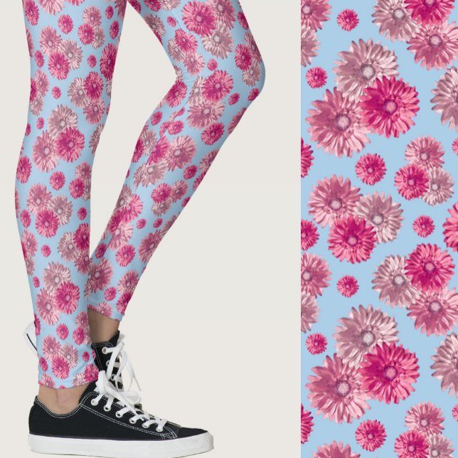 Pink and light blue gerbera daisy floral Patterned Leggings (Von Creator hochgeladen)