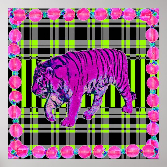 Pink and Lime Tiger Graphic Print Poster (Vorne)
