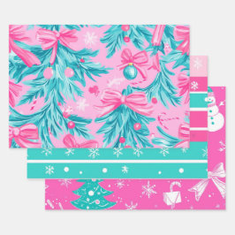 Pink and Mint Bright Christmas Geschenkpapier Set