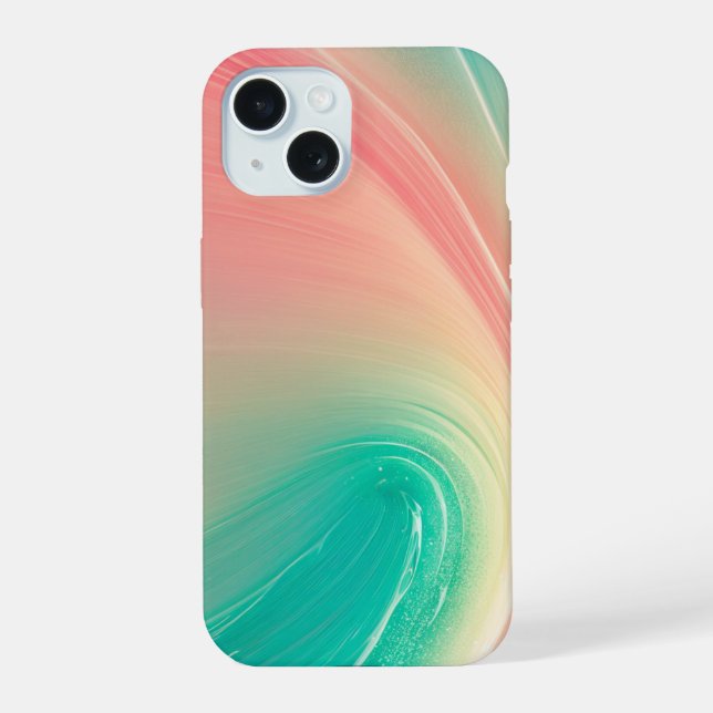 Pink and Mint Green Abstract Pattern Phone Case iPhone 15 Hülle (Rückseite)