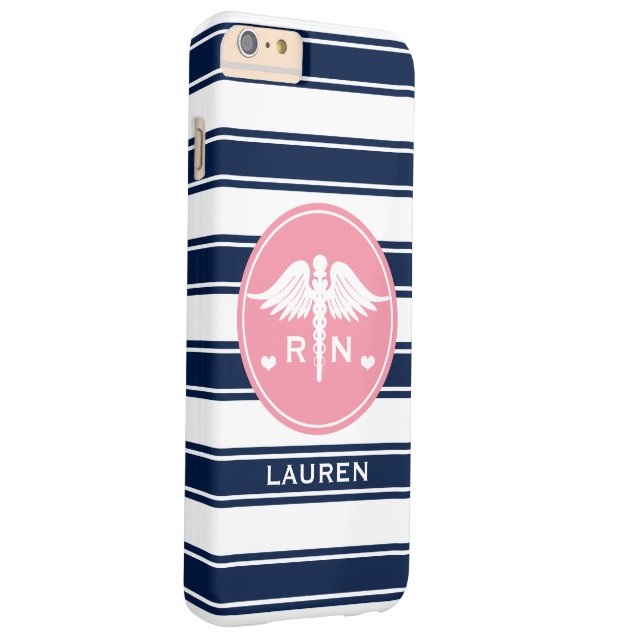 PINK AND NAVY STRIPE CADUCEUS NURSE RN Case-Mate iPhone HÜLLE (Rückseite/Rechts)