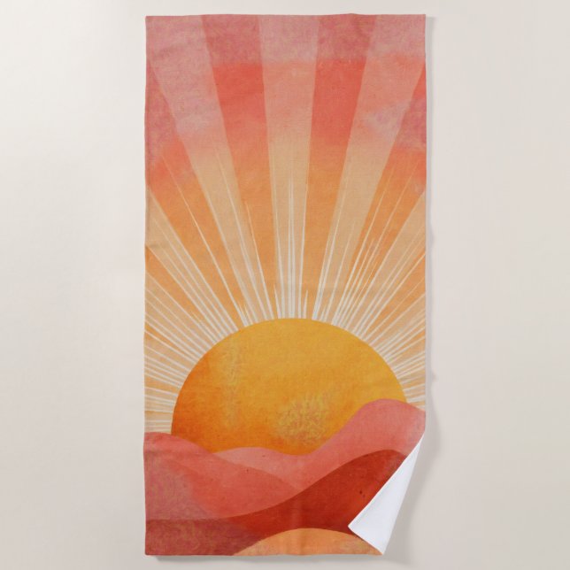 Pink and Orange Boho Sunrise Strandtuch (Vorderseite)