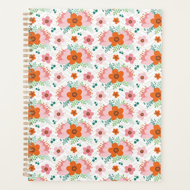 Pink and orange floral bouquet patterned planner planer (Vorderseite)