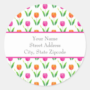 "Pink and Orange Watercolor Tulips" - Adressetiket Runder Aufkleber