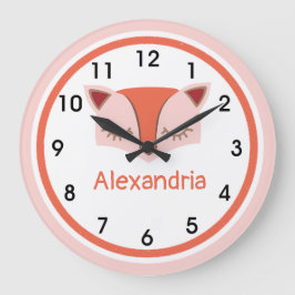 Pink and Orange Woodland Fox Face Acrylic Große Wanduhr