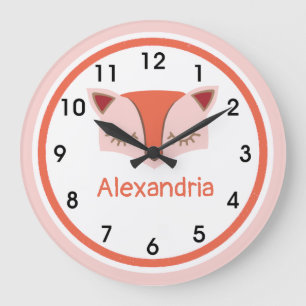 Pink and Orange Woodland Fox Face Acrylic Große Wanduhr