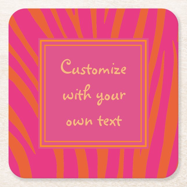 Pink and Orange Zebra Stripes Custom Text Rechteckiger Pappuntersetzer (Vorderseite)