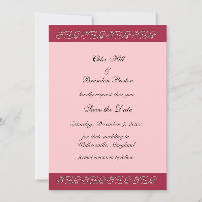 Pink and Pearls Save the Date (Devant)
