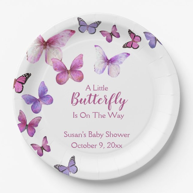 Pink and Purple A Litte Butterfly Baby Shower  Pappteller (Vorderseite)