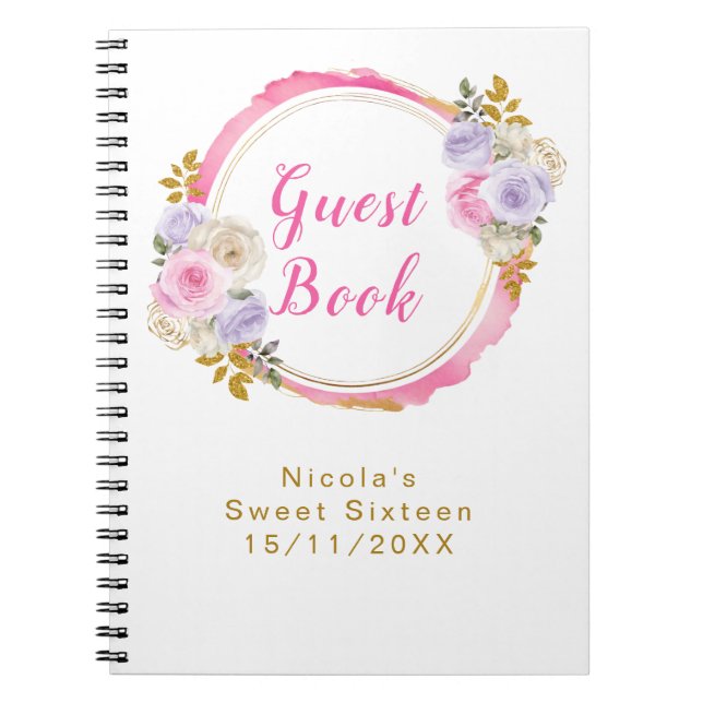 Pink and Purple Elegant Flowers Sweet Sixteen Notizblock (Vorderseite)