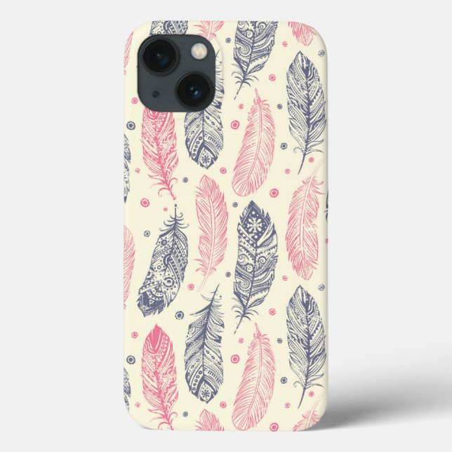 Pink And Purple Ethnic Feather Pattern Case-Mate iPhone Hülle (Rückseite)