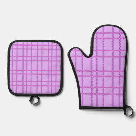 Pink and purple flower checkered pattern ofenhandschuh & Topflappen-Set