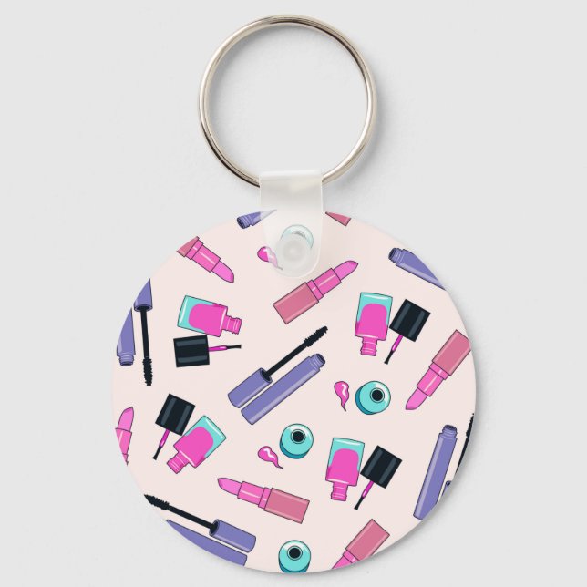 Pink and Purple Make Up Cosmetics Pattern Schlüsselanhänger (Vorderseite)