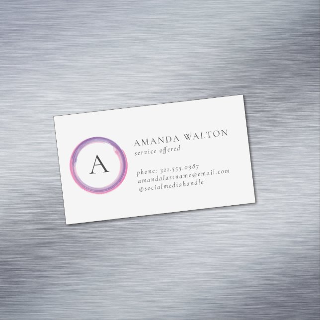Pink and Purple Monogram Modern Magnetische Visitenkarte (Beispiel)