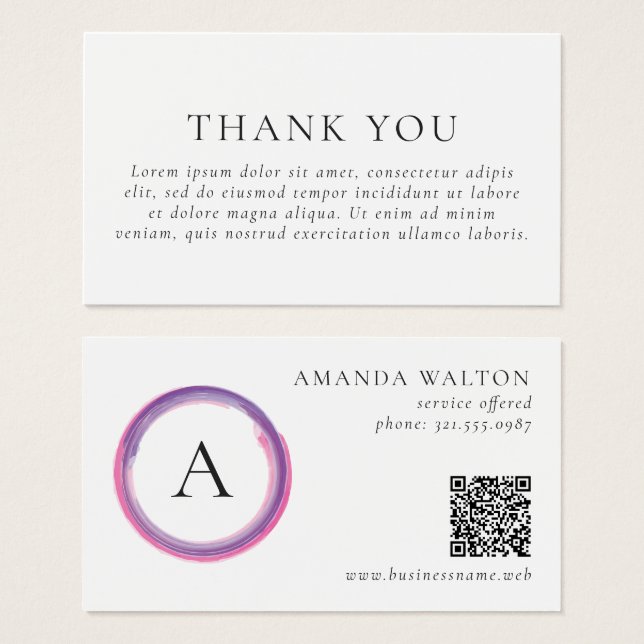 Pink and Purple Monogram QR Code Package Insert (Devant & derrière)