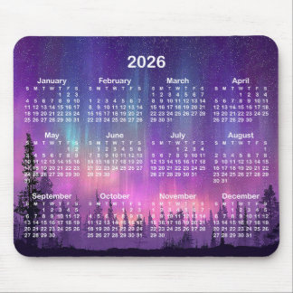 Pink and Purple Northern Lights 2026 Calendar Mousepad