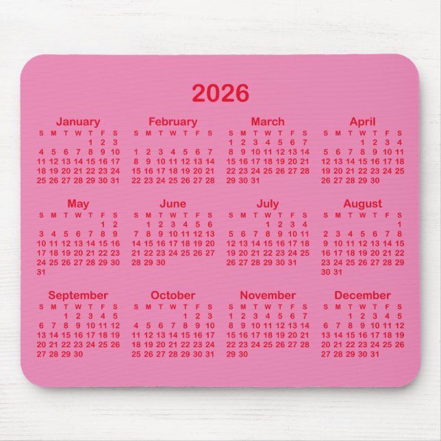 Pink and Red 2026 Calendar Mousepad (Vorne)